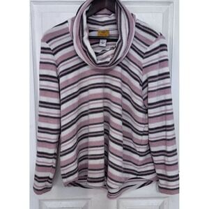 Ruby Rd Sweater Women's Size L Pink White Cowl Neck Long Sleeve Super Soft Shell